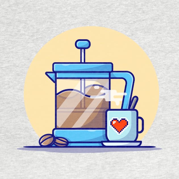 Hot Coffee With Teapot And Bean Cartoon Vector Icon Illustration by Catalyst Labs